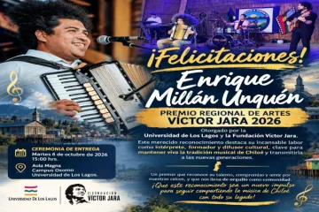 "ENRIQUE MILLÁN UNQUÉN RECIBIRÁ EL PREMIO REGIONAL DE ARTES VÍCTOR JARA 2026" Imagen otras noticias Wapi Chilwe